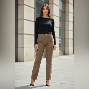 TiBALDi Brown Rhinestone Straight Leg Pants Sz 26 Long High Rise Retro Detail